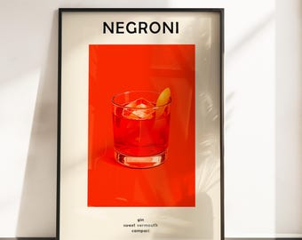 Retro Negroni Cocktail Print | Minimalist Bar Cart Art (Digital Download)