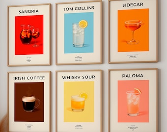 Retro Cocktail Art Print Set, Minimalist Bar Decor (Digital Download)