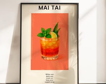 Retro Mai Tai Cocktail Print | Bar Cart Wall Art (Digital Download)