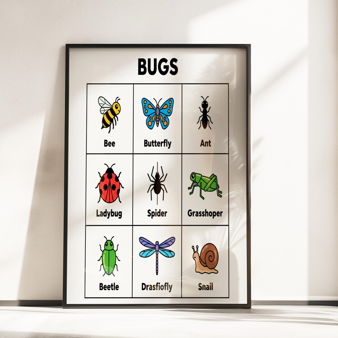 Kids Bugs Poster | Insects Chart, Preschool Learning Wall Art (digital ...
