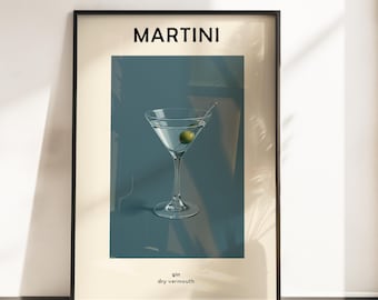 Retro Martini Cocktail Print | Minimalist Bar Cart Art (Digital Download)