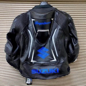 Chaqueta de cuero para moto Suzuki Hayabusa, chaqueta de cuero para motociclista, cuero de vaca genuino, armadura aprobada por la CE, el mejor regalo de Navidad para él.