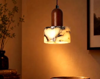 Marble Wood Pendant Light, Nordic Minimalist Hanging Lamp, Kitchen Island Lighting
