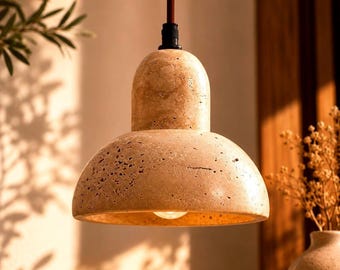 Lámpara colgante de travertino – Piedra natural, estilo Wabi Sabi, lámpara colgante minimalista