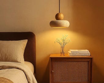 Lámpara colgante de madera y piedra natural: Lámpara de techo nórdica moderna