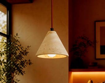 Wabi-Sabi Natural Stone Pendant Light: Minimalist Wood Canopy Lamp