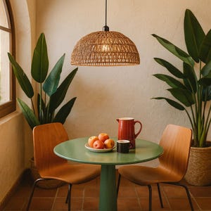 Rattan Pendant Light – Natural Boho Ceiling Lamp for Kitchen, Dining or Living Room