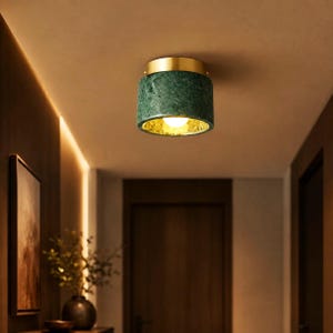 Lámpara de techo empotrada de mármol verde, luminaria moderna de latón, iluminación de piedra italiana