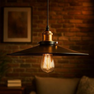 Lampada a sospensione industriale vintage - Lampada da soffitto retrò in ottone e nero con lampadina Edison per cucina, sala da pranzo o bar.