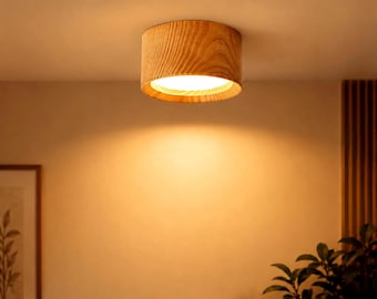 Modern Wood Ceiling Light – Nordic Flush Mount LED Spotlight – Natural Bamboo Lamp