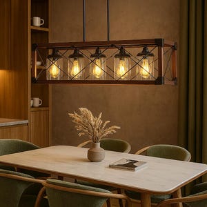 Lampadario rustico in legno industriale - Lampada a sospensione per isola cucina