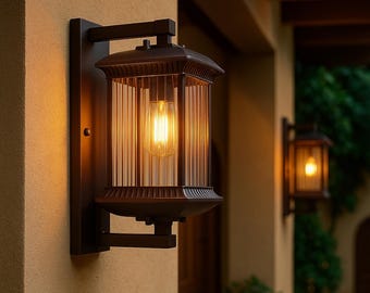 Waterproof Aluminum & Glass Outdoor Wall Lantern – Vintage Brown E27 Lamp