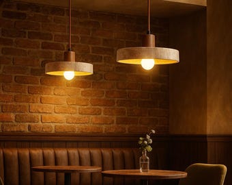 Natural Stone & Wood Pendant Light – Modern Hanging Ceiling Lamp, Minimalist LED Fixture