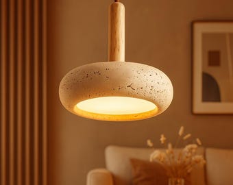 Lámpara colgante de travertino, lámpara colgante de piedra natural Japandi, lámpara de techo decorativa de madera