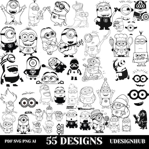 Minion Svg Png Bundle , Cute Cartoon Birthday Clipart Files For Cricut and Sillhouette , Cartoon Layered Vector Files Download
