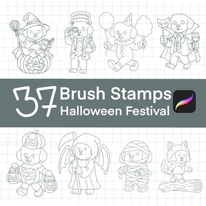 Halloween Procreate Stamps | Halloween Brush Set for Procreate | Cute Spooky Clipart | Witch Ghost Pumpkin Brushes | Digital Drawing Tools