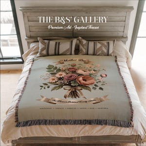 Coperta personalizzata per la mamma - Arazzo da parete con motivi boschivi, regalo per la festa della mamma con tocchi floreali e di fiori di campo, coperta della nonna