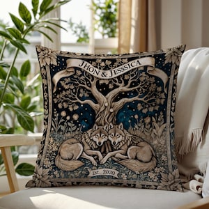 Wolf Decor, Gothic Dark Floral Pillow – William Morris Inspired Medieval Decor, Magical Fairytale Aesthetic, Academia - Cottagecore Throw