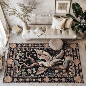 Hexenteppich mit Boho-Kürbis-Design, Cottagecore-Waldgrün und Fantasy-Mittelalter-Drachendekor-Details