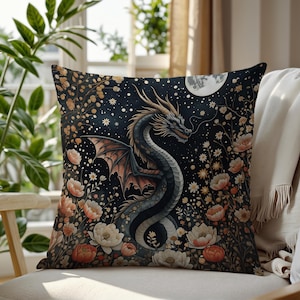 Fairytale Forest Pillow – William Morris Gothic Decor, Dark Academia -Medieval Style, DnD Gift Idea for Him or Her, Cottagecore Throw Pillow