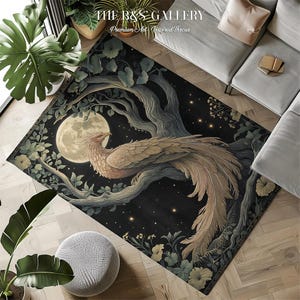 Griffin Medieval Aesthetic Meets Botanical Rug with Whimsical Cottagecore Decor and Mystical Enchanted Forest Bedroom Style