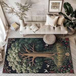 Baum-gemütliches Wohndekor mit rustikalem Blumentapisserie, Herbst-Cottagecore-Teppich und Fairycore-Waldästhetik für einen Vintage-Country-Touch
