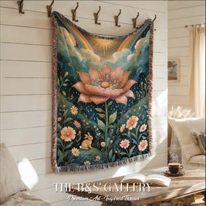 Flower Blanket – Cozy Couch Throw with Pastel Art & Forest Tapestry Vibes, Gift for Her or Woven Throw Bed or Couch, Floral Woven Blanket