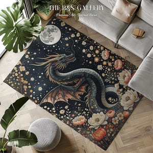 Mittelalterlicher Drachen Teppich mit mystischer Ästhetik, gotischem Wandteppich und waldgrünen Akzenten für eine verzauberte Wald-Fantasy-Heimdekoration