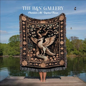 Gothic Dragon Blanket – Rustic Medieval Tapestry Gift for DND Fans & Unicorn Lovers, Vintage Mythical Art, Whimsical Decor, Gothic Tapestry