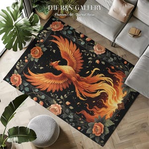Phoenix Medieval Aesthetic Meets Botanical Rug with Whimsical Cottagecore Decor and Mystical Enchanted Forest Bedroom Style