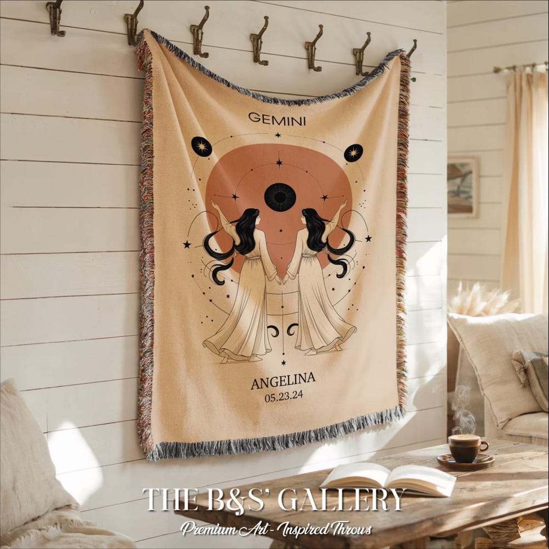Personalized Zodiac Gemini Wall Art – Woven Tapestry Blanket, Rustic ...
