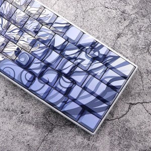 136-Key Monster Blue PBT Keycaps Set – Anime-Inspired, Double Shot Side Print, Backlit Compatible –Custom Keycaps for Cherry MX and keyboard