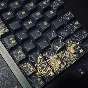 High-End Dragon And Phoenix Artisan Keycap Set – 151 PBT Cherry Profile Anime Keycaps, Japanese Mechanical Gaming Keyboard Gift Set.