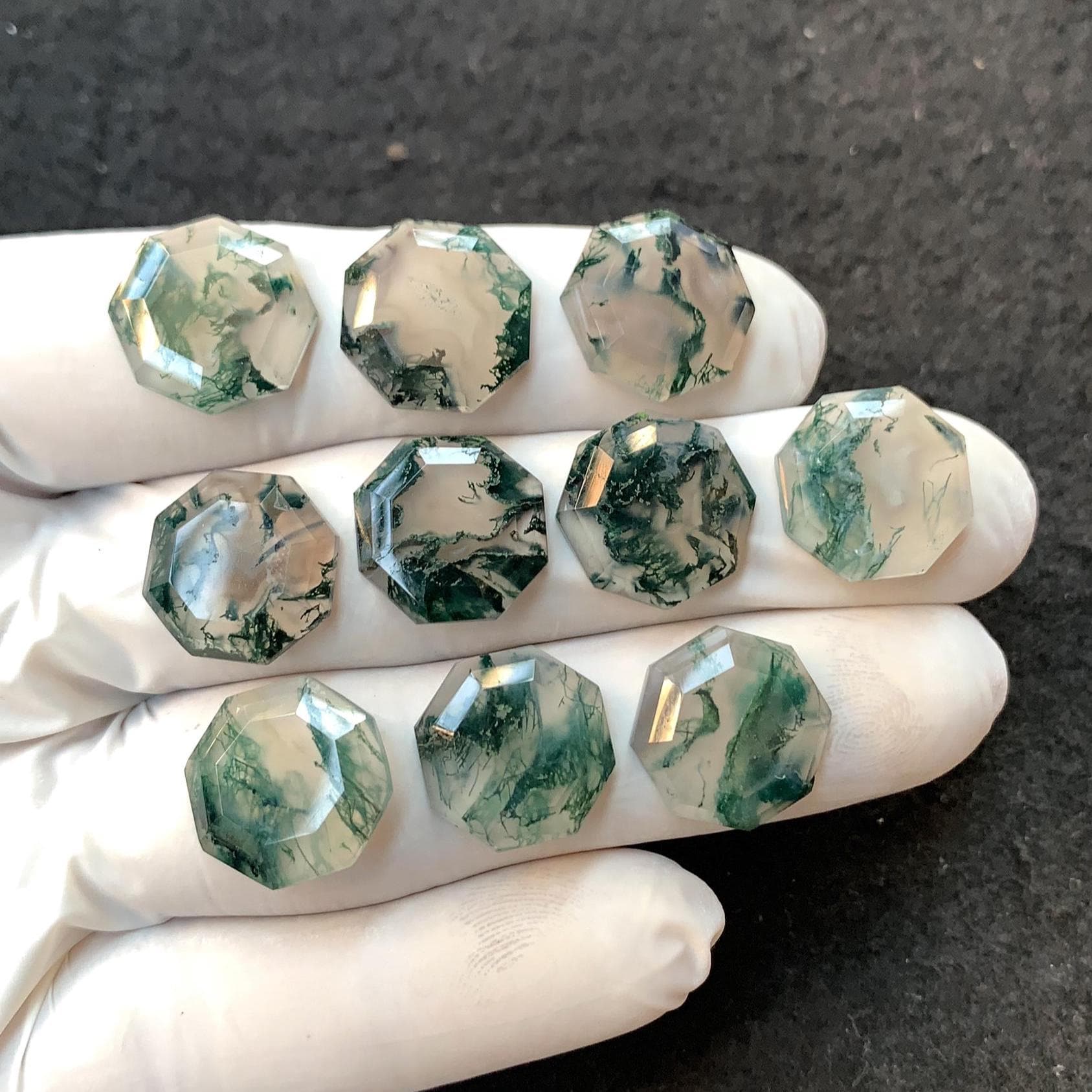 Moss Agate Hexagon Cabochons • Green Dendritic Gemstones, Ring