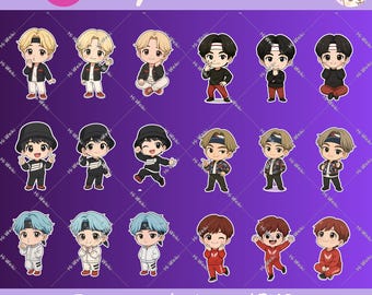 30 Stickers TinyTAN + BT21 BTS Stickers Pack, Bangtan Kpop Digital Stickers PNG + PDF Notes, Instant Download Super Pack clipart