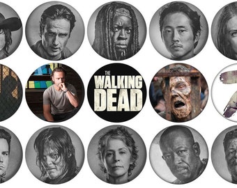 1" - WALKING DEAD Buttons SEASON 7 -  Lot of 15 Buttons - Pin Back Button Badge