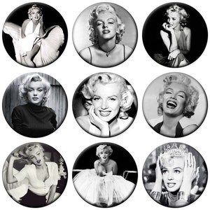 May include: A collage of 15 black and white photos of Marilyn Monroe in various poses and settings.