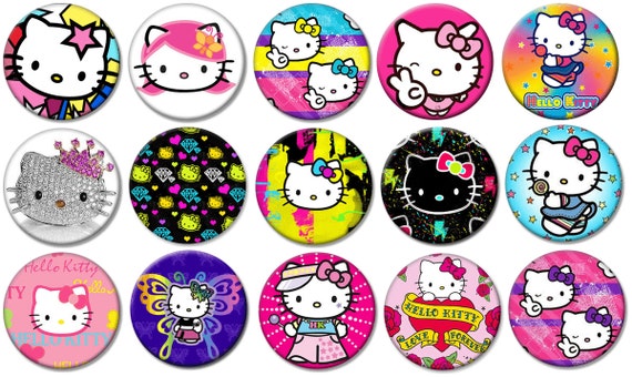 Set of three 1/" Hello Kitty pinback buttons pins