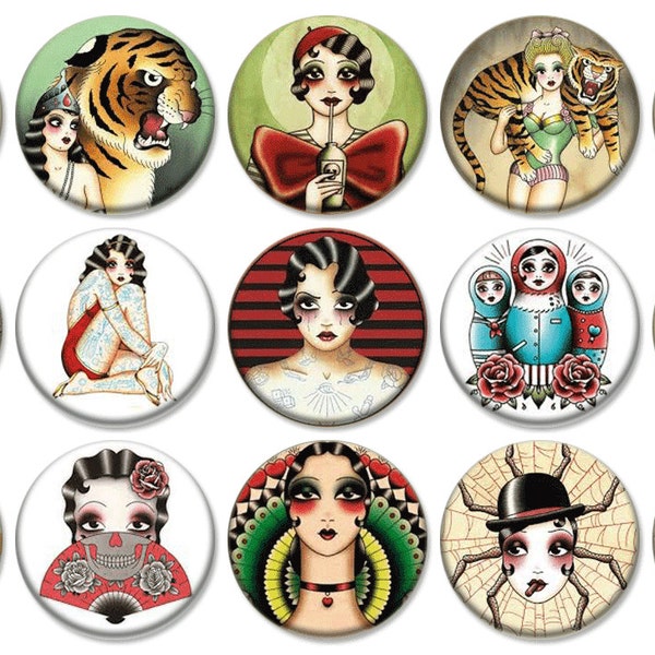 1" - ANGELIQUE HOUTKAMP ART -  Lot of 15 Buttons - Pin Back Button Badge