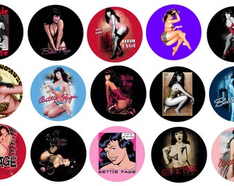2-1/4" -   Bettie Page - Set 2 -  Lot of 15 Buttons - Pin Back Button Badge