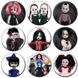 2-1/4&quot;  -  LIVING DEAD DOLLS - Set A -  Lot of 15 Buttons - Pin Back Button Badge