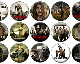 1" - WALKING DEAD BUTTONS -  Lot of 15 Buttons - Pin Back Button Badge