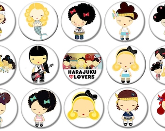 1" - HARAJUKU LOVERS -  Lot of 15 Buttons - Pin Back Button Badge