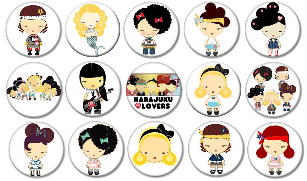 Pin Back Button Badge 1 Lot of 15 Buttons HARAJUKU LOVERS