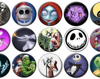 1" - NIGHTMARE BEFORE CHRISTMAS -  Lot of 15 Buttons - Pin Back Button Badge