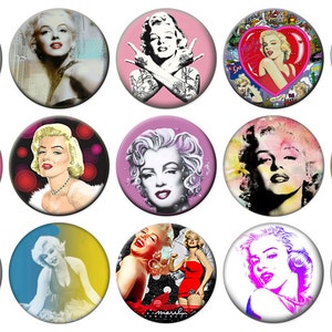 1" - MARILYN MONROE - Set 1 -  Lot of 15 Buttons - Pin Back Button Badge