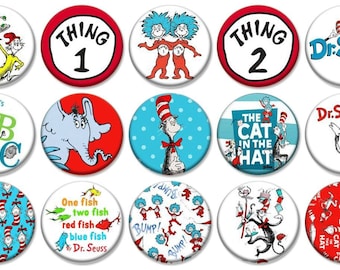 1" - DR. SEUSS - Lot of 15 Buttons - Pin Back Button Badge