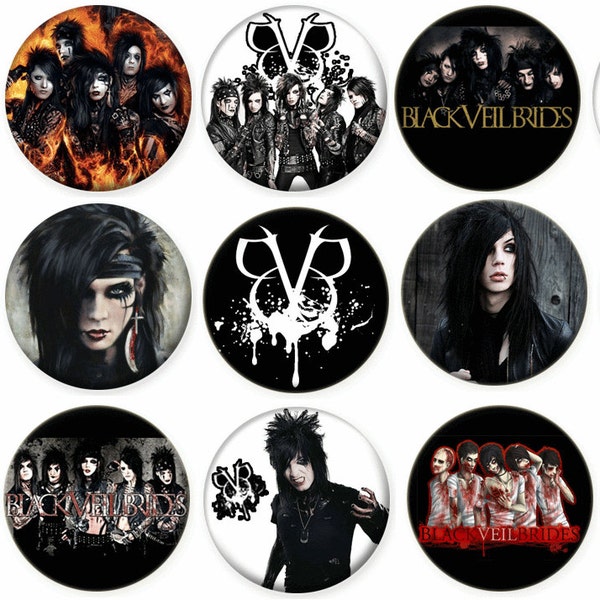 1"- BLACK VEIL BRIDES -  Lot of 15 Buttons - Pin Back Button Badge