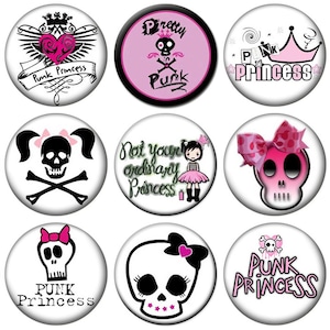 1&quot; - PUNK PRINCESS -  Lot of 15 Buttons - Pin Back Button Badge