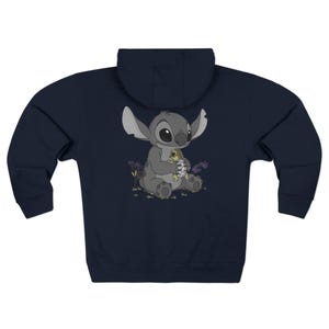 Ohana Stitch Tortoise Unisex Zip Hoodie, Forget Me Not Flower Design, Family Sweatshirt, Cute Hooded Jacket, Unique Gift, Stitch Lover image 11